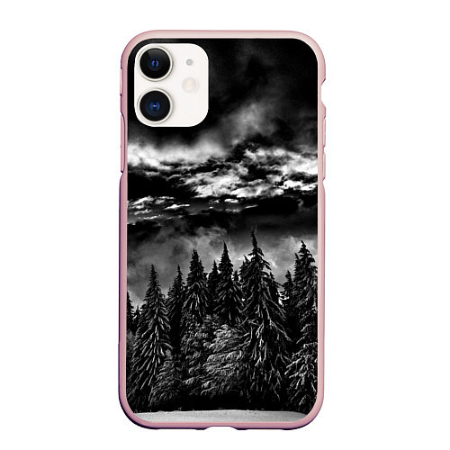 Чехол iPhone 11 матовый Night Forest / 3D-Светло-розовый – фото 1