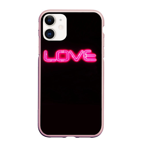 Чехол iPhone 11 матовый Love - неоновая надпись / 3D-Светло-розовый – фото 1