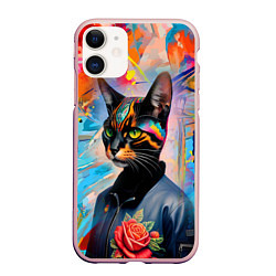 Чехол iPhone 11 матовый Кошечка следящая за модой - нейросеть, цвет: 3D-светло-розовый