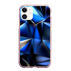 Чехол iPhone 11 матовый Polygon blue abstract, цвет: 3D-светло-розовый