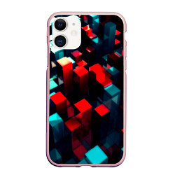 Чехол iPhone 11 матовый Digital abstract cube, цвет: 3D-светло-розовый