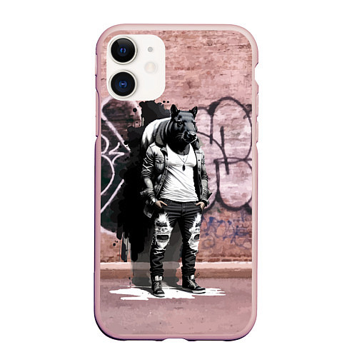 Чехол iPhone 11 матовый Dude capybara - Bronx - graffiti / 3D-Светло-розовый – фото 1