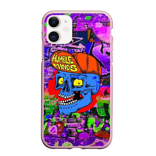 Чехол iPhone 11 матовый Humble minds - skull - graffiti / 3D-Светло-розовый – фото 1