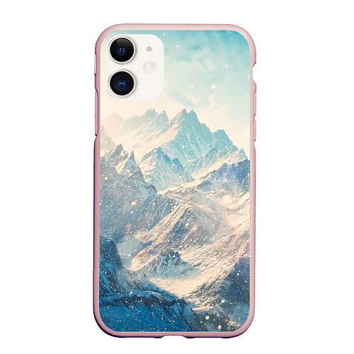 Чехол iPhone 11 матовый Горы / 3D-Светло-розовый – фото 1
