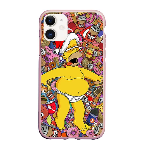 Чехол iPhone 11 матовый Обжора Гомер / 3D-Светло-розовый – фото 1