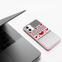 Чехол iPhone 11 матовый Узор с сердечками, цвет: 3D-светло-розовый — фото 2