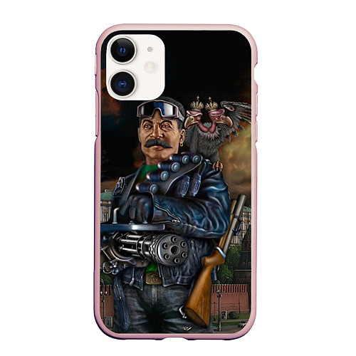 Чехол iPhone 11 матовый Сталин военный / 3D-Светло-розовый – фото 1