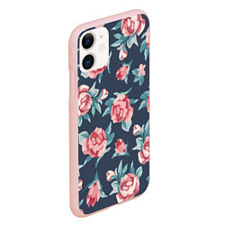 Чехол iPhone 11 матовый Розы: паттерн, цвет: 3D-светло-розовый — фото 2