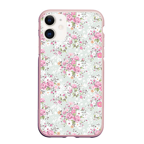 Чехол iPhone 11 матовый Flower pattern / 3D-Светло-розовый – фото 1
