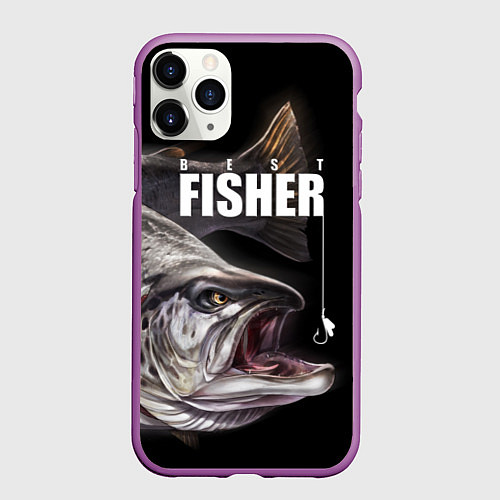 Чехол iPhone 11 Pro матовый Лучший рыбак / 3D-Фиолетовый – фото 1