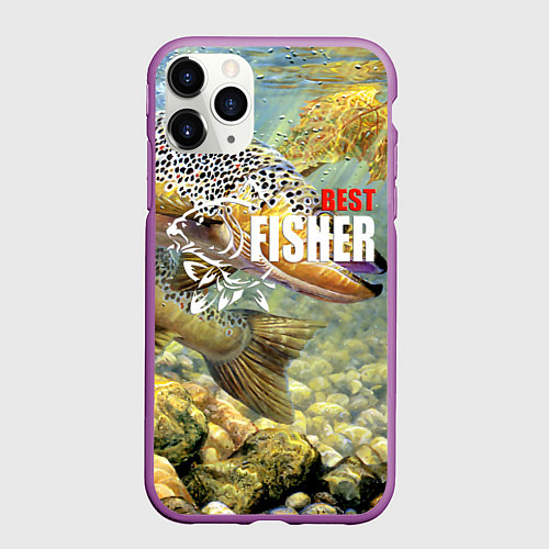 Чехол iPhone 11 Pro матовый Лучший рыбак - осетр / 3D-Фиолетовый – фото 1