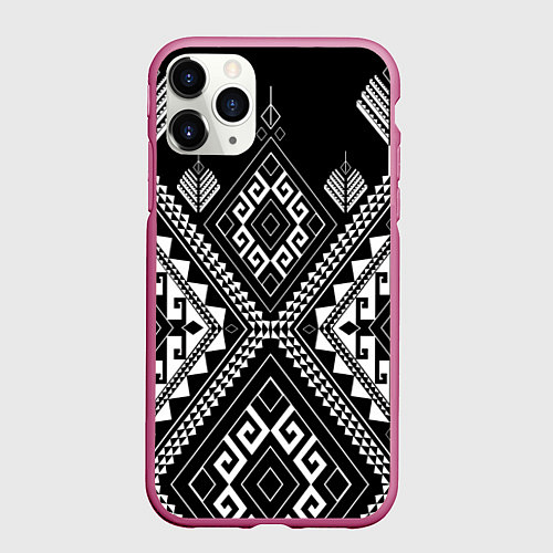 Чехол iPhone 11 Pro матовый Индейские мотивы / 3D-Малиновый – фото 1
