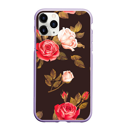 Чехол iPhone 11 Pro матовый Мотив из роз / 3D-Светло-сиреневый – фото 1