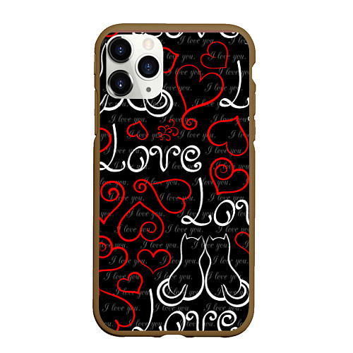 Чехол iPhone 11 Pro матовый Meow Love / 3D-Коричневый – фото 1