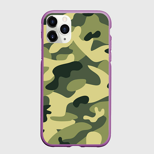 Чехол iPhone 11 Pro матовый Камуфляж: зеленый/хаки / 3D-Фиолетовый – фото 1