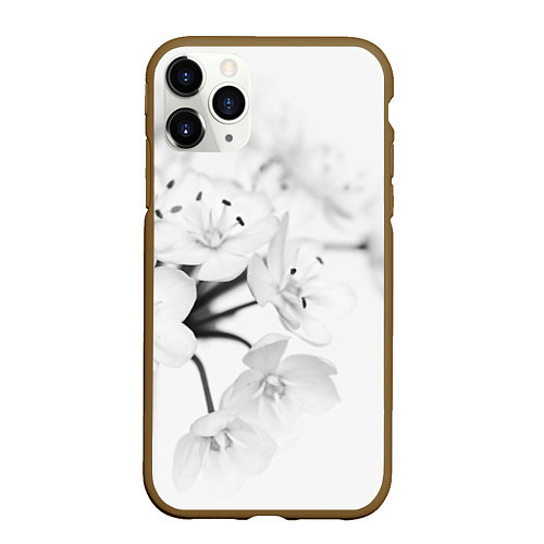 Чехол iPhone 11 Pro матовый Белая сакура / 3D-Коричневый – фото 1