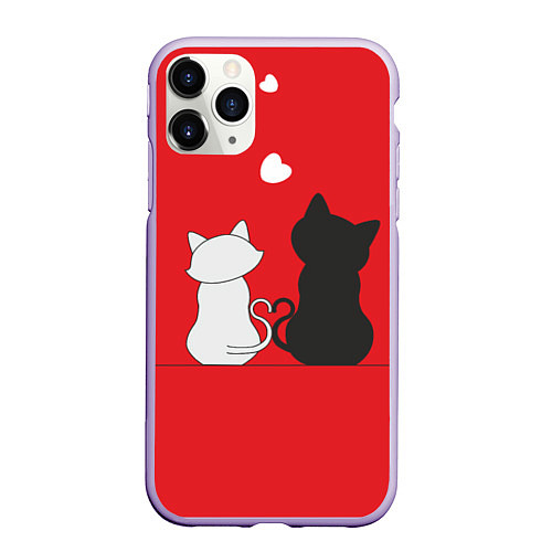 Чехол iPhone 11 Pro матовый Cat Love / 3D-Светло-сиреневый – фото 1