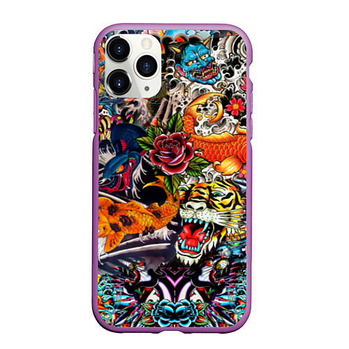 Чехол iPhone 11 Pro матовый Dsquared tatoo / 3D-Фиолетовый – фото 1