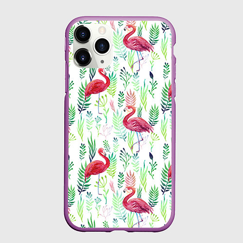 Чехол iPhone 11 Pro матовый Цветы и бабочки 2 / 3D-Фиолетовый – фото 1