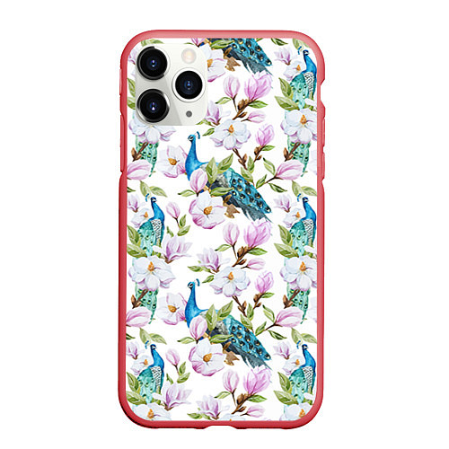 Чехол iPhone 11 Pro матовый Цветы и бабочки 6 / 3D-Красный – фото 1