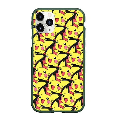 Чехол iPhone 11 Pro матовый Pikachu / 3D-Темно-зеленый – фото 1
