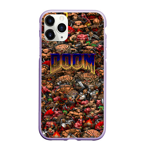 Чехол iPhone 11 Pro матовый DOOM: Pixel Monsters / 3D-Светло-сиреневый – фото 1