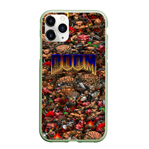 Чехол iPhone 11 Pro матовый DOOM: Pixel Monsters / 3D-Салатовый – фото 1