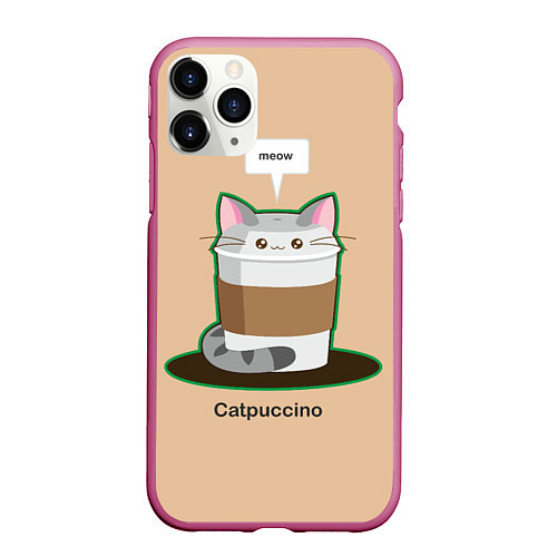 Чехол iPhone 11 Pro матовый Catpuccino / 3D-Малиновый – фото 1