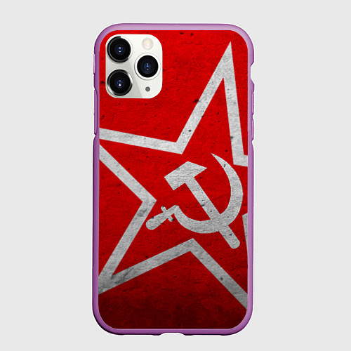 Чехол iPhone 11 Pro матовый Флаг СССР: Серп и Молот / 3D-Фиолетовый – фото 1