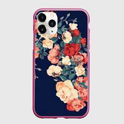 Чехол iPhone 11 Pro матовый Fashion flowers, цвет: 3D-малиновый