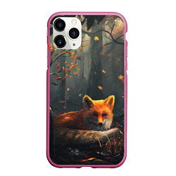 Чехол iPhone 11 Pro матовый Лисица в лесу, цвет: 3D-малиновый