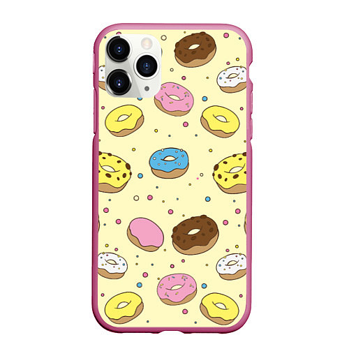 Чехол iPhone 11 Pro матовый Сладкие пончики / 3D-Малиновый – фото 1