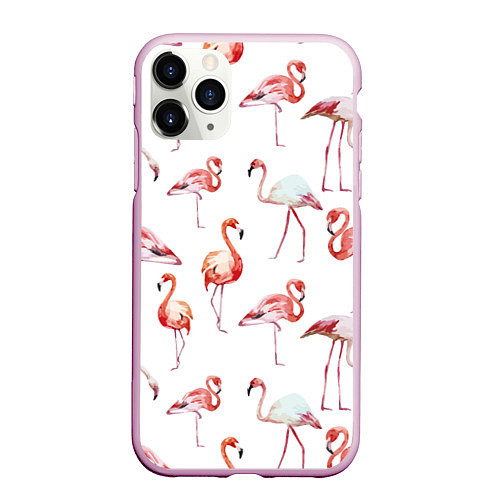 Чехол iPhone 11 Pro матовый Действия фламинго / 3D-Розовый – фото 1