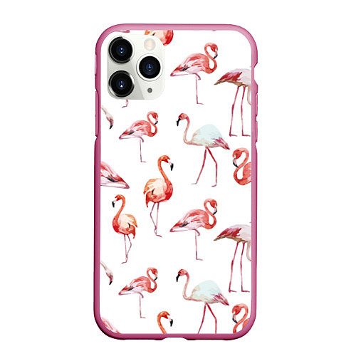Чехол iPhone 11 Pro матовый Действия фламинго / 3D-Малиновый – фото 1