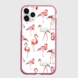 Чехол iPhone 11 Pro матовый Действия фламинго, цвет: 3D-малиновый