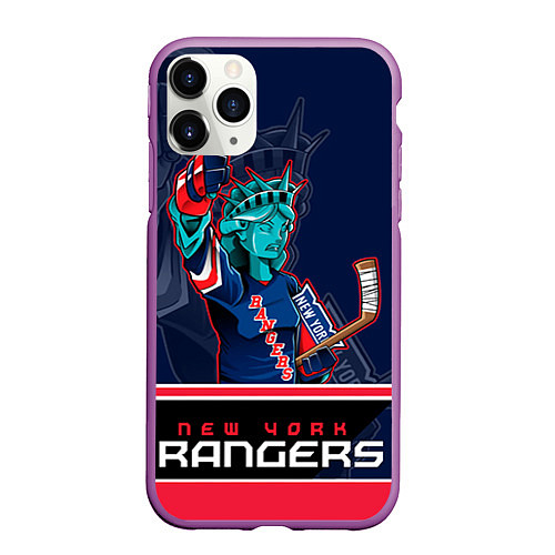Чехол iPhone 11 Pro матовый New York Rangers / 3D-Фиолетовый – фото 1