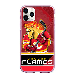 Чехол iPhone 11 Pro матовый Calgary Flames, цвет: 3D-розовый