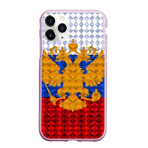 Чехол iPhone 11 Pro матовый Россия: полигоны / 3D-Розовый – фото 1