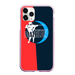 Чехол iPhone 11 Pro матовый Biathlon worldcup, цвет: 3D-розовый