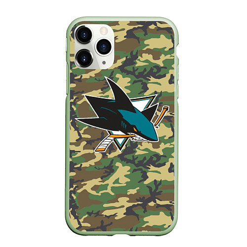 Чехол iPhone 11 Pro матовый Sharks Camouflage / 3D-Салатовый – фото 1