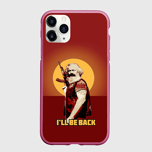 Чехол iPhone 11 Pro матовый Маркс: Ill Be Back / 3D-Малиновый – фото 1