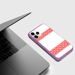 Чехол iPhone 11 Pro матовый Славянский орнамент (на белом), цвет: 3D-фиолетовый — фото 2