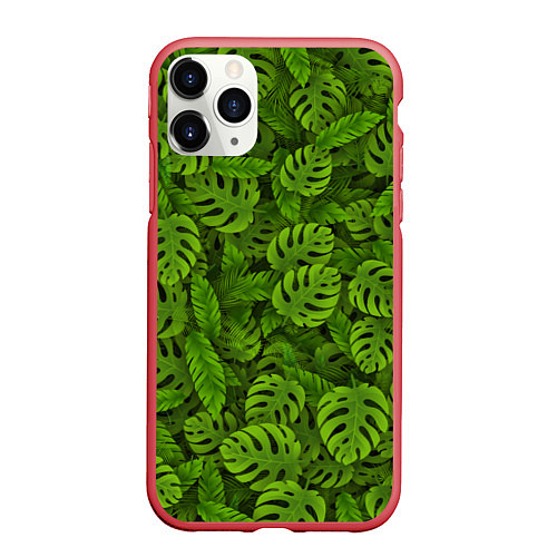 Чехол iPhone 11 Pro матовый Тропические листья / 3D-Красный – фото 1
