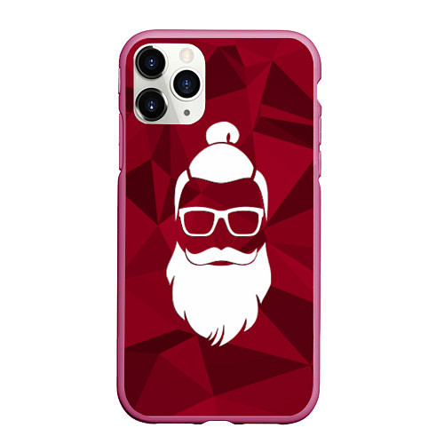 Чехол iPhone 11 Pro матовый Санта хипстер / 3D-Малиновый – фото 1