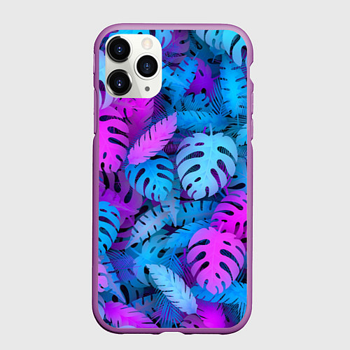 Чехол iPhone 11 Pro матовый Сине-розовые тропики / 3D-Фиолетовый – фото 1