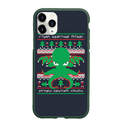 Чехол iPhone 11 Pro матовый Новогодний свитер Ктулху, цвет: 3D-темно-зеленый