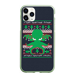 Чехол iPhone 11 Pro матовый Новогодний свитер Ктулху, цвет: 3D-салатовый