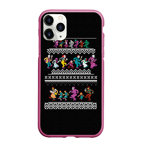 Чехол iPhone 11 Pro матовый Новогодний свитер Злодеи / 3D-Малиновый – фото 1
