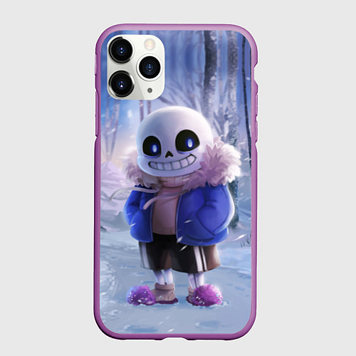 Чехол iPhone 11 Pro матовый Winter forest & Sans / 3D-Фиолетовый – фото 1