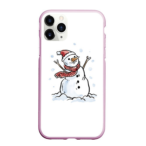 Чехол iPhone 11 Pro матовый Снеговик / 3D-Розовый – фото 1